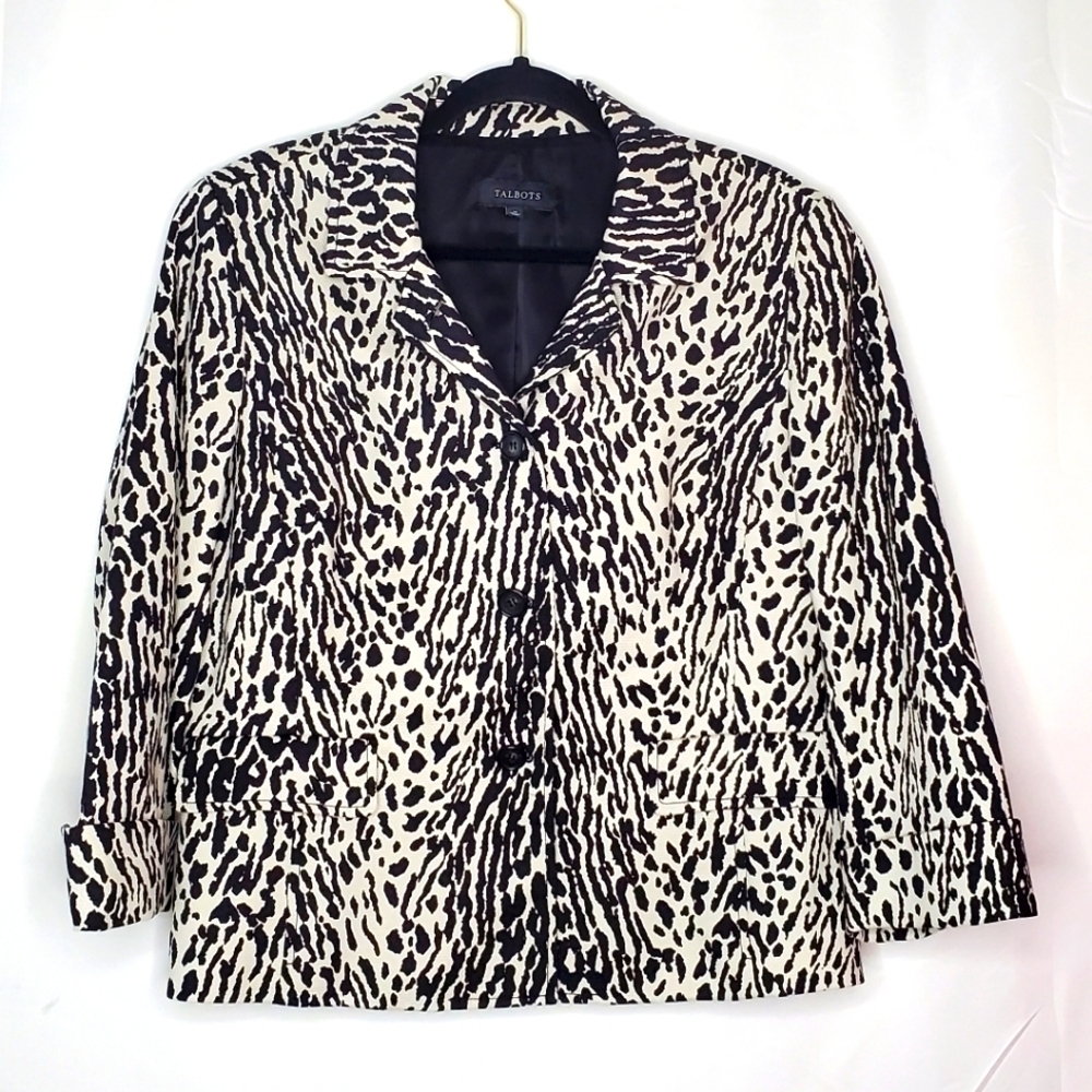 Talbots‎ Textured Lined Blazer Size 16 Button Front Jacket Animal Print Office